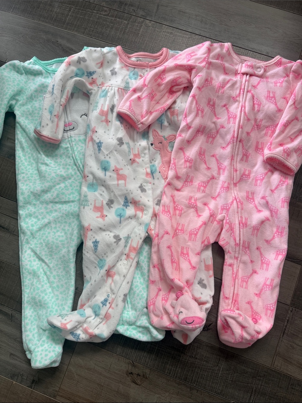 Soft Pink Giraffe Print Footed One-Piece Pajamas